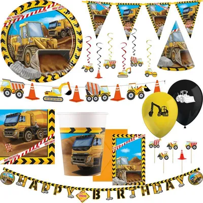 Produktbild von Kinder Party Set Baustelle Kindergeburtstag Bagger Fahrzeuge Geburtstag Deko Jungs