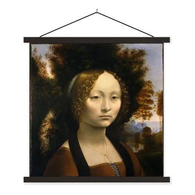 Produktbild von MuchoWow® Textilposter Ginevra de' Benci - Leonardo da Vinci 90x90 cm mit schwarzem Rahmen - Magnetisches