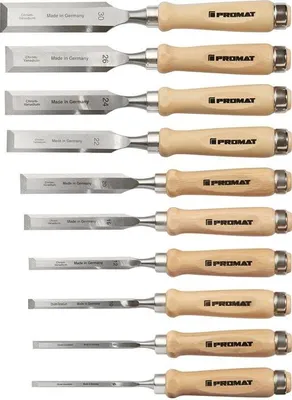 Produktbild von Stechbeitelsatz 6,8,10,12,16,20,22,24,26,30mm Weißbuchenh.Ulmer Form Krt.