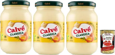 Produktbild von 3x Calvé Maionese Classica mit Sonnenblumenöl, ideal für Sandwich und Kanties, ohne Konservierungsstoffe und ohne Zucker, Gluten -frei, 225 ml + Italian Gourmet polpa 400g