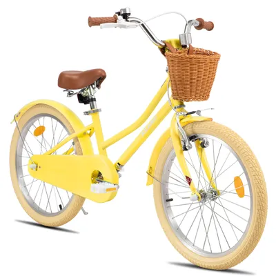 Productafbeelding van KEANO Prinses kinderfiets voor meisjes, verkrijgbaar in de maten 12, 16 en 20 inch, met rieten mandje, dubbele rem en kettingbeschermer