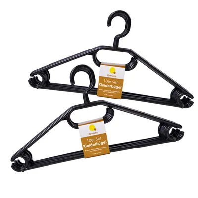 Produktbild von Kunststoff Kleiderbügel mit Hosenstange - schwarz / 20er Pack - Bügel für Jacken Hemanden Blusen mit Kawatten und Gürtel Halter