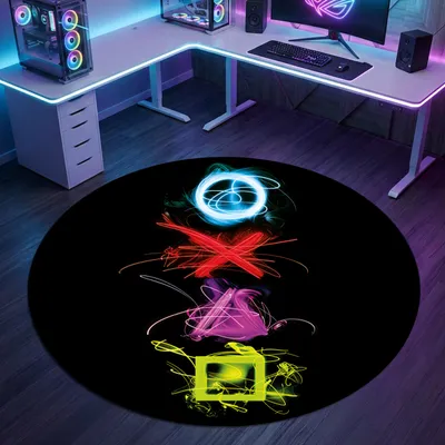 Image de Tapis de jeu avec des couleurs néon vives et des symboles emblématiques Taille - 120 cm Rond