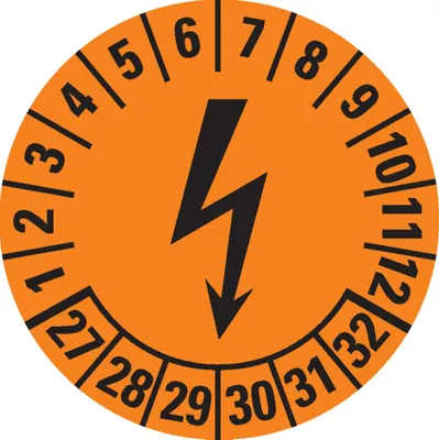 Produktbild von Dreifke® Prüfplakette Blitzpfeil 27-32, orange, Dokumentenfolie, selbstkleben...