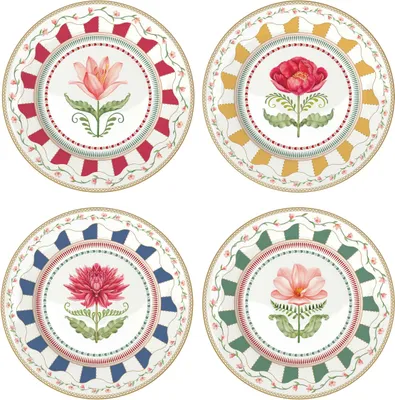 Produktbild von 4er Set Kuchenteller FLOWERY Blumen D. 19cm aus Porzellan in GB Easy Life