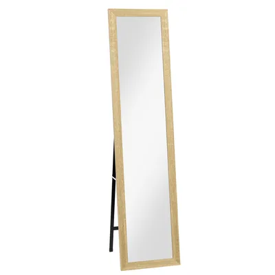 Image de HOMCOM Miroir rectangulaire sur pied mural ou à poser avec cadre en bois pour salon chambre à coucher 37 x 157 cm bois naturel