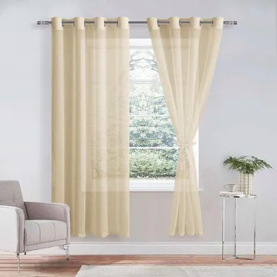Produktbild von Famanu Voile-Gardine Transparent mit Ösen - Beige, 210 x 132 cm (H x B)