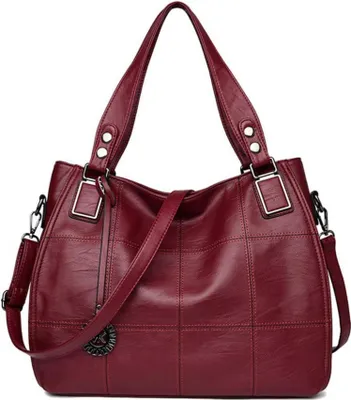 Produktbild von Damen Hobo Schultertasche aus Kunstleder mit Stickerei in Weinrot