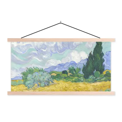 Produktbild von MuchoWow® Textilposter Weizenfeld mit Zypressen - Vincent van Gogh 120x60 cm mit holzfarbenen Rahmen - Klemmleiste