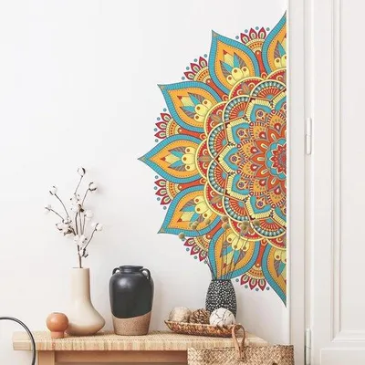 Produktbild von Grosse Boho-Floral-Muster Wandstickers für Schlafzimmer und Wohnzimmer mit bunten Boho-Floral Kunst