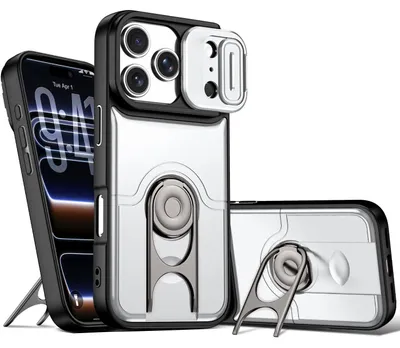 Image de Coque pour iPhone 17 Pro avec protection pour l'appareil photo et anneau de fixation/support, coque hybride antichoc, couleur argent