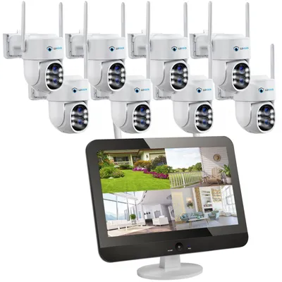 Produktbild von LUVISION Dual WLAN PTZ Überwachungssystem mit 12,5' Monitor,Mikrofon, Sirene, Nachtsicht, KI Bewegungsverfolgung, Kameras:8 Kameras