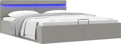 Obrázok produktu pre vidaXL Posteľ so zásuvkou Hydraulická LED svetlá sivá látka 160x200 cm