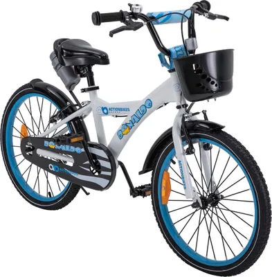 Produktbild von Actionbikes Kinderfahrrad Donaldo 20 Zoll | Kinder Fahrrad - V-Brake Bremsen - Kettenschutz - Fahrradständer - Fahrradkorb - 6-9 Jahre (Blau/Weiß)