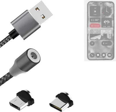Produktbild von K-S-Trade Hochwertiges Magnet-Lade-kabel Sync-Kabel Daten-Kabel für Nothing 2 mit USB-Typ-C-Anschluss und Micro-USB-Anschluss 2A bis zu 480mbps