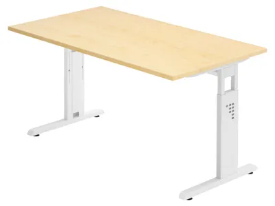 Produktbild von bümö Schreibtisch Serie-O - Nachbildung Ahorn, Gestell: Weiß, Größe:  140 x 80 cm