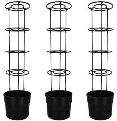 Image de KOTARBAU® Lot de 3 supports pour tomates, pots de culture ⌀ 35 cm, H : 128 cm, bacs à fleurs, jardinières, support pour plantes grimpantes, pot de culture pour tomates et concombres avec échelle, anthracite