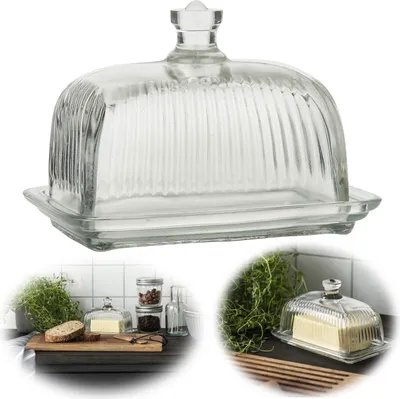 Produktbild von LS-LebenStil Vintage Glas Butterdose 17x12cm 2tlg. Deckel Beurre Butterglocke Butterschale