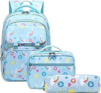 Produktbild von Famanu Schulrucksack für Mädchen 3-teilig mit Lunchbag und Federmäppchen - Atmungsaktiv und leicht