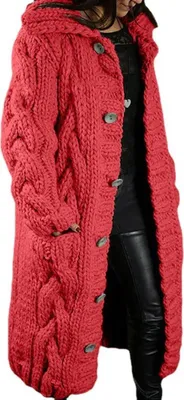 Obrázek produktu pro ASKSA Dámský svetr s knoflíky Oversize Cardigan, tmavě červená, L