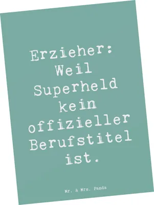 Produktbild von Mr. & Mrs. Panda Postkarte Spruch Erzieher Superheld - Meeresbrise - Geschenk, Spielen, Grußkarte, Ansichtskarte, Ansichtskarten, Wertschätzung, Postkarten, Berufsliebe