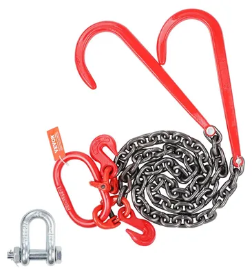 Productafbeelding van VEVOR G80 V-vormige sleepketting, 3/8 inch x 3 voet sleepketting met 15 inch J-haken en grijphaak, zwaar belastbare transport-sleepketting met een veilig werkvermogen van 7800 lbs voor het bergen van aanhangwagens