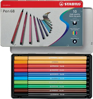 Obrázok produktu pre Prémiové plstené pero - STABILO Pen 68 - 10 kovových puzdier - s 10 rôznymi farbami