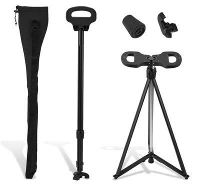 Produktbild von Gehstock mit Sitz - Klappbarer Gehstock - 2-in-1 Sitzhocker - Höhenverstellbar - Leichtes Aluminium - Schwarz