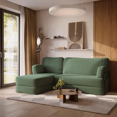 Produktbild von Masseno Ecksofa SABI mit Metallgestell, Modulares Schlafsofa aus Schaumstoff, Klappbares Bodensofa, Schlaffunktion - Grün, QUELLE 37