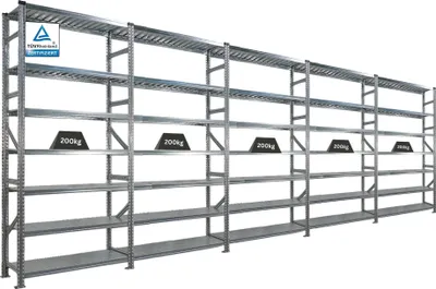 Produktbild von Fachbodenregal PROXIMO mit  Stecksystem | Komplettregal | HxBxT 250x600x40cm | 7 Ebenen | Beidseitig nutzbar | Verzinkt