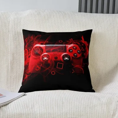 Immagine prodotto di Cuscino decorativo, 45x45 cm, design gamer, rosso e nero, motivo geometrico, confezione da 2 pezzi