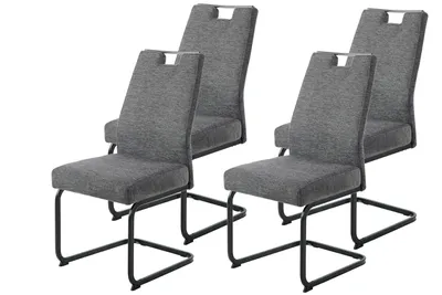 Produktbild von Hela Tische, 4er SET Esszimmerstuhl Freischwinger Kerstin, Bezug Webstoff Anthrazit, XL Sitzbreite, FEDERKORB, Griff, Vierkantgestell, 140kg belastbar