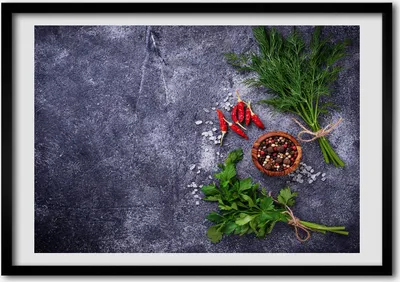 Produktbild von Bild - Bilder - Bilderrahmen - 70 cm x 50 cm - MDF-Rahmen, Wandkunst Kräuter und Gewürze