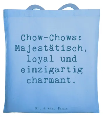Produktbild von Mr. & Mrs. Panda Tote Bag Spruch Chow-Chow Charme - Sky Blue - Geschenk, liebeswerte Hunde, Hunderassen Beschreibung, Hund, Laptoptasche, Jutebeutel, Gelassenheit, Ruhe