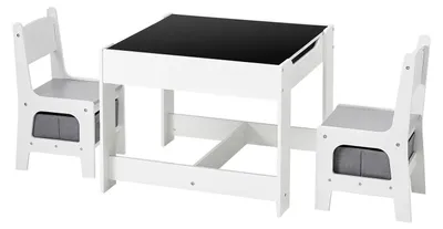 Immagine prodotto di Set composto da tavolo e 2 sedie per bambini, set tavolo e sedia per bambini piccoli con vano portaoggetti sotto il tavolo, contenitore in tessuto sotto le sedie, scrivania in legno per attività artistiche, lavoretti manuali, lettura, studio e disegno, bianco