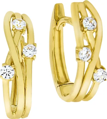 Produktbild von V Klappcreolen 333/- Gold 1,4cm gelb Zirkonia weiß 038310050