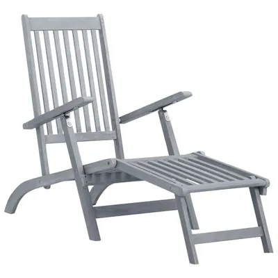 Image de Chaise longue vidaXL avec repose-pieds et coussin, en bois massif d'acacia