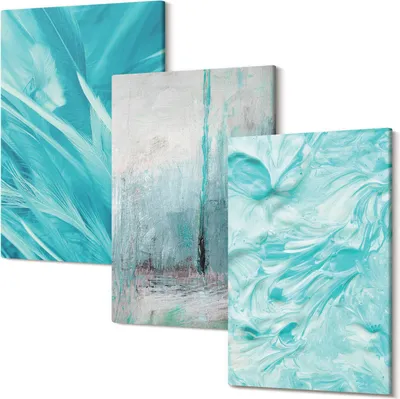 Produktbild von Leinwandbilder – Wandbilder – Leinwandbild – Canvas Bild – Polycanvas – Kunstdruck – – Modern – Aufhängefertig – Mehrteilig – 3-Teilig – 40x60 Cm Pro Bild - Blautöne in zarten abstrakten Mustern