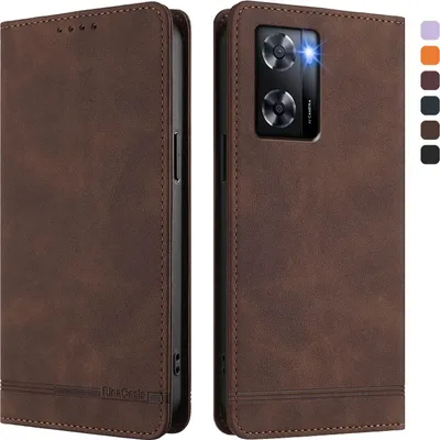 Image de Etui pour Oppo A57e/A57s/A57 4G/A77s/A77 4G, étui rétro en cuirPolyuréthaneavec support et fentes pour cartes Marron