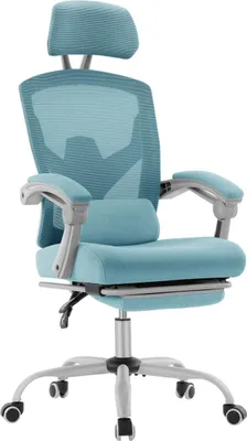 Produktbild von Sweiko Bürodrehstuhl mit Lendenwirbelstütze und gepolsterten Armlehnen, versenkbare Fußstütze, ergonomisch, blau