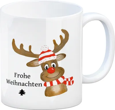 Produktbild von Weihnachten Kaffeebecher mit Rentier und Spruch - Frohe Weihnachten