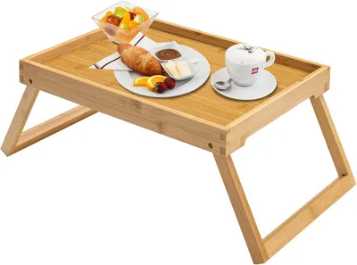 Zdjęcie produktu dla Taca do łóżka bambus, składane nogi, beżowy, do pracy z laptopem