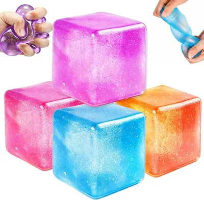 Productafbeelding van Squishy iJsblokje anti-Stress - Set van 4 - Squishy Cube - Squeezie fidget sensorisch voor rust en concentratie