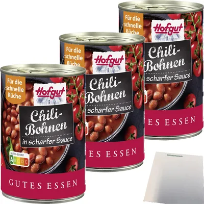 Produktbild von Hofgut Chilibohnen 3er Pack (3x425ml Dose) + usy Block