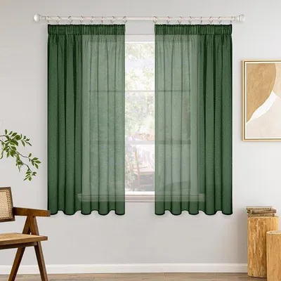 Produktbild von Ibenzoa® Transparentes Voile-Gardinen-Set, 2er mit Faltenband, Dunkelgrün, 145 x 140 cm (H x B), 100% Polyester