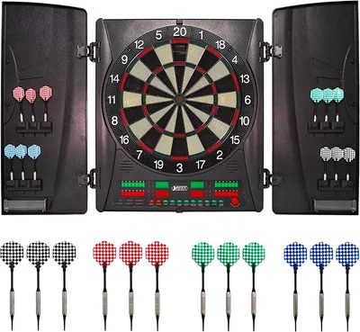 Produktbild von Best Sporting Dartscheibe elektronisch Wembley I elektronische Dartscheibe mit LED-Anzeigen I E-Dartscheibe mit 12 Dartpfeilen & Ersatzspitzen I Dartboard Kabinett offizielle Turniermaße