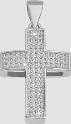 Produktbild von 925/- Echt Silber Anhänger ohne Kette "Elyar", gewölbtes Kreuz mit Zirkoniabesatz, 925/rhodiniert