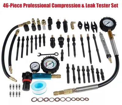 Produktbild von Kompressionsprüfer & Lecktester Set - Druckmesser T9301BL - 46-teilig - Für Benzin- und Dieselmotoren - Gelb