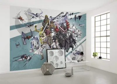 Zdjęcie produktu dla Tapeta flizelinowa Komar "Star Wars Cartoon Collage Wide" - rozmiar: 400 x 280 cm (szerokość x wysokość), 8 paneli