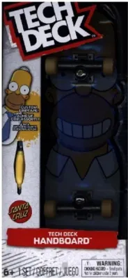 Produktbild von Tech Deck , Handboard mit Santa Cruz und Homer von The Simpsons, Mini-Skateboard für Tricks mit den Händen, Griffbrett, 6 Jahr(e)